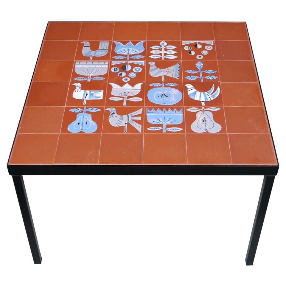Coffee Table with Roger Capron Tiles, circa 1950 For Sale