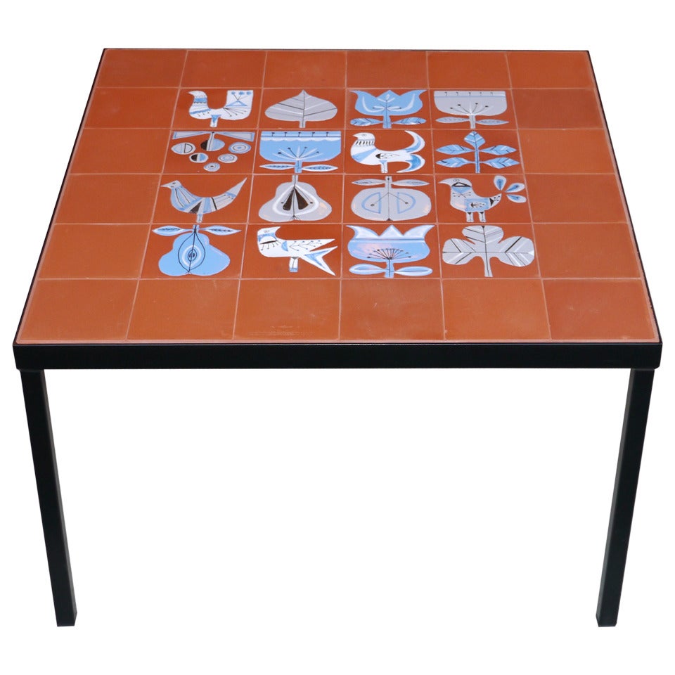 Coffee Table with Roger Capron Tiles, circa 1950 For Sale