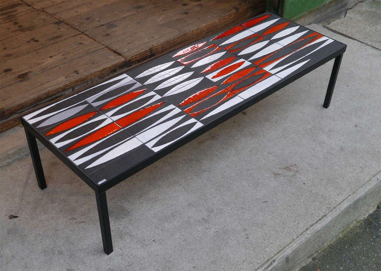 Mid-Century Modern Coffee Table with Roger Capron Tiles, circa 1960 For Sale