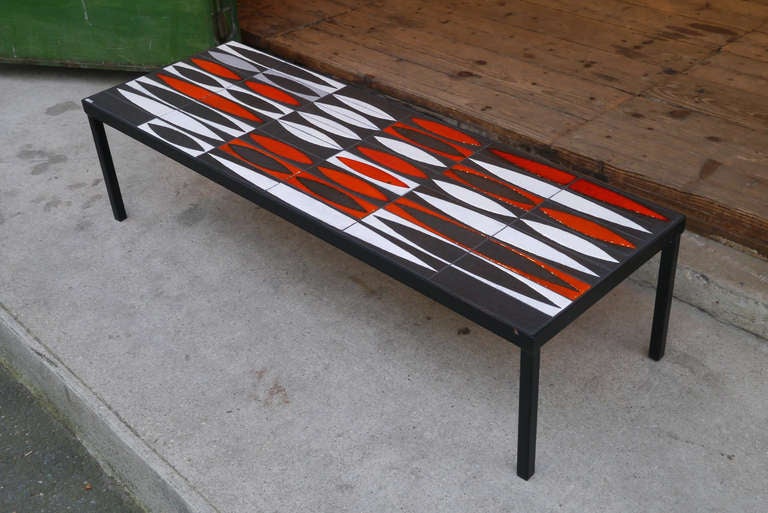 French Coffee Table with Roger Capron Tiles, circa 1960 For Sale