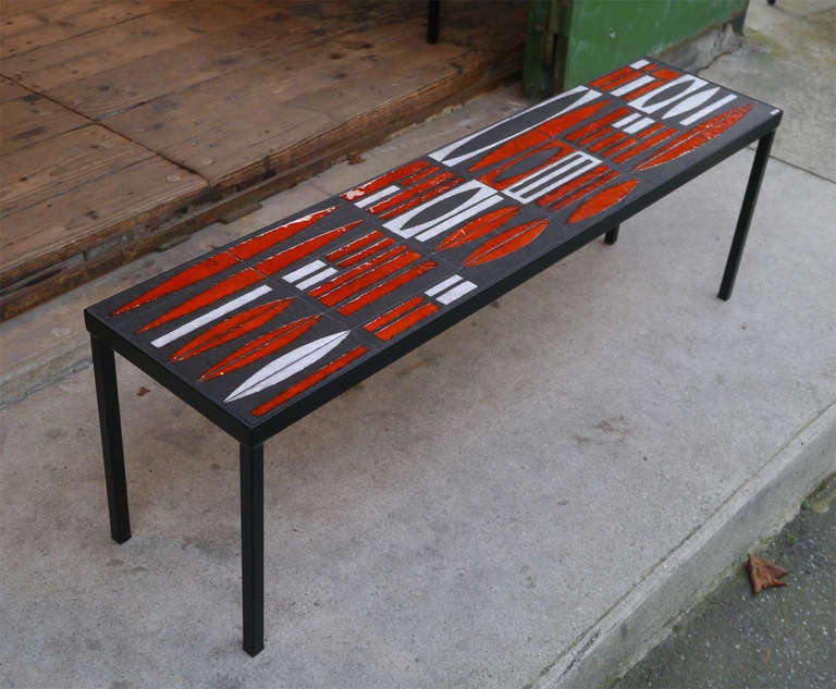 Mid-Century Modern Coffee Table Signed Roger Capron, circa 1950 For Sale