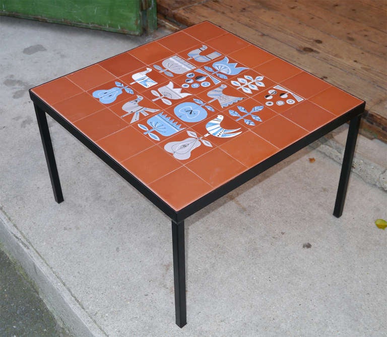 French Coffee Table with Roger Capron Tiles, circa 1950 For Sale