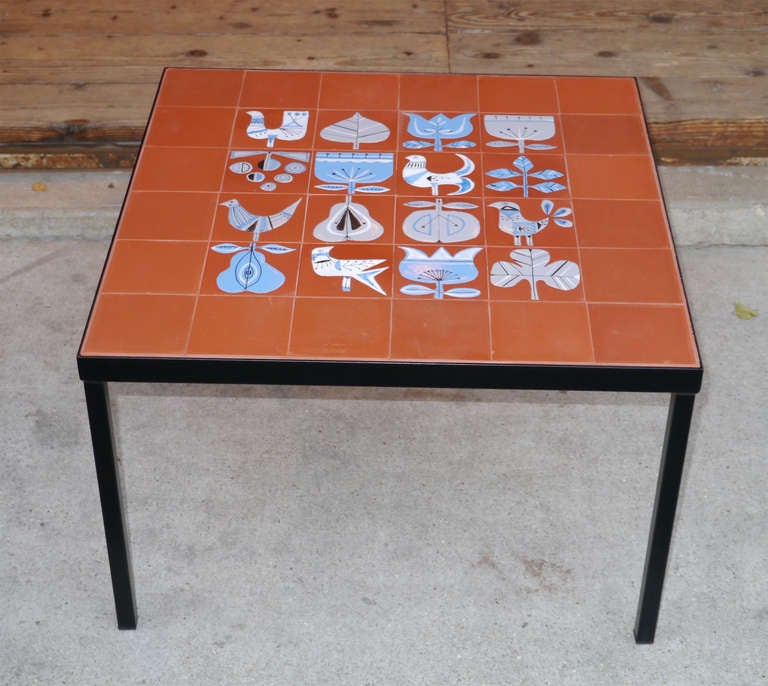 Mid-20th Century Coffee Table with Roger Capron Tiles, circa 1950 For Sale