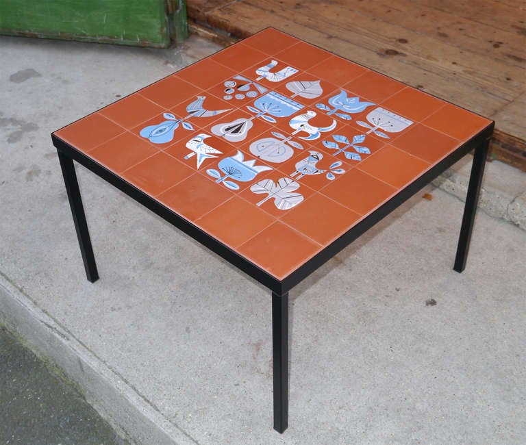 Mid-Century Modern Coffee Table with Roger Capron Tiles, circa 1950 For Sale