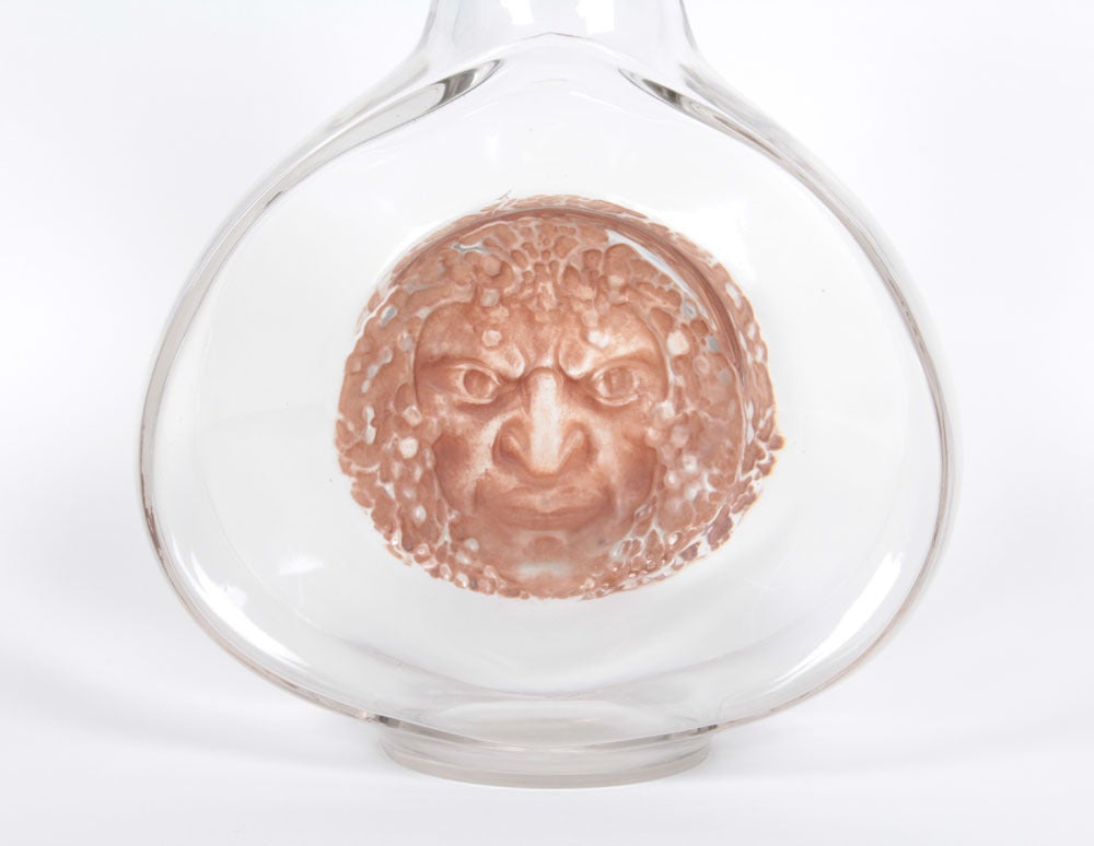 René Lalique France, Rare "Bacchus" Crystal Decanter with Silver Stopper, 1913