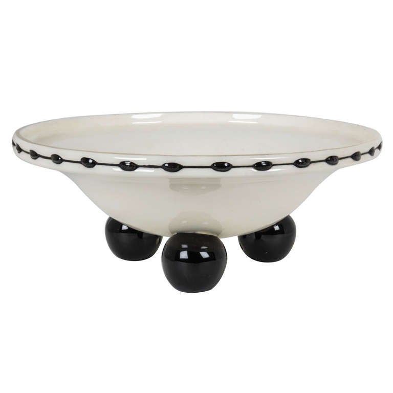 Czech Cubist Julius Dressler Art Pottery Black and White Ceramic Bowl, 1910 For Sale