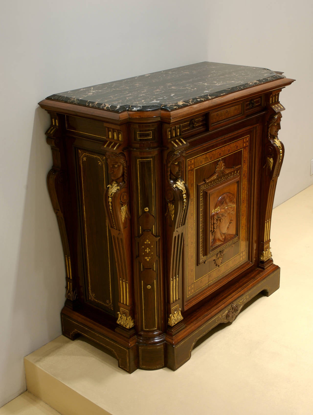 American Gustave Herter Renaissance Revival “Portrait” Cabinet, 1858-1864 For Sale