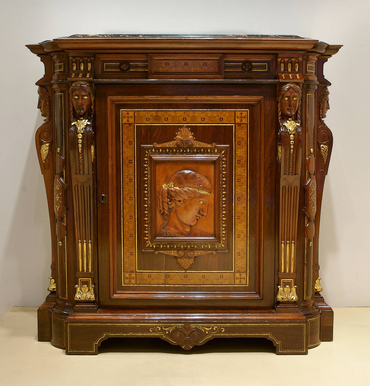 American Gustave Herter Renaissance Revival “Portrait” Cabinet, 1858-1864 For Sale