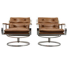 Great pair of Vintage Leather Lounge Chairs by Garnder Leaver--1970s USA