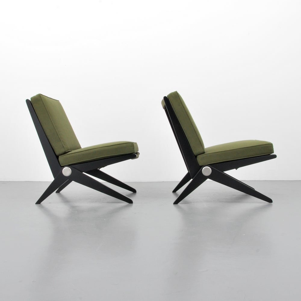 Mid-Century Modern Pair of Pierre Jeanneret for Knoll Scissor Lounge Chairs, 