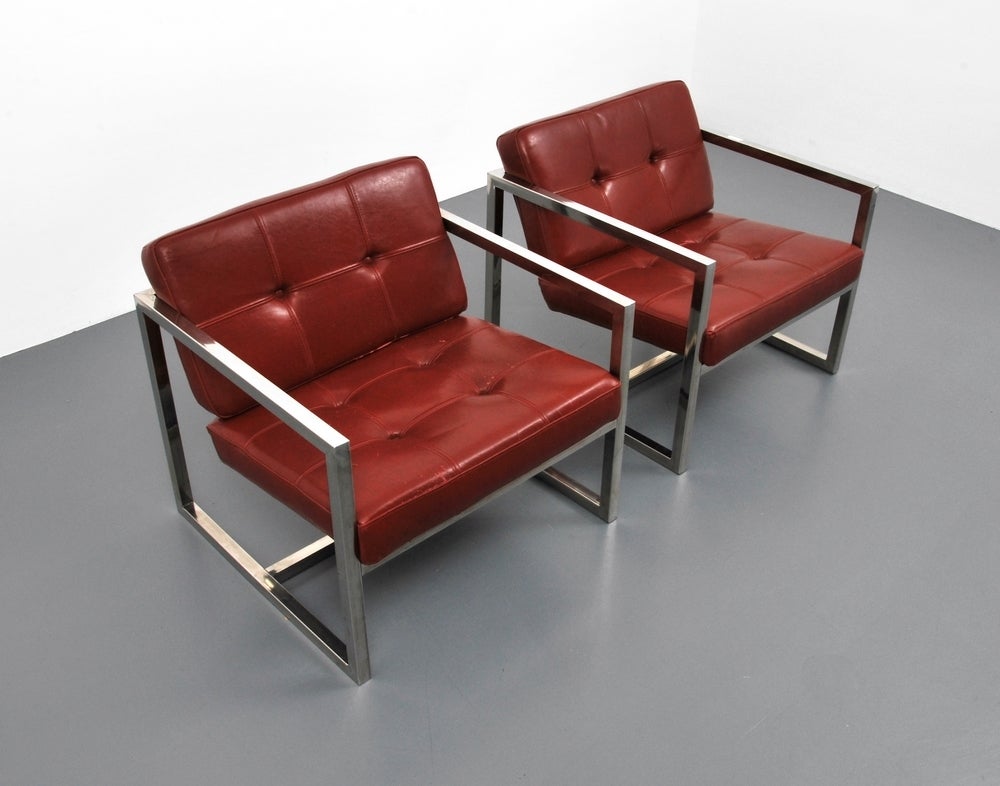 Gorgeous pair of chrome lounge chairs by Milo Baughman for Thayer Coggin.  Early 70s USA.