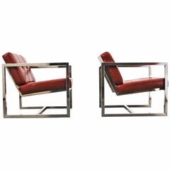Pair of Chrome Milo Baughman for Thayer Coggin Lounge Chairs, USA, 1970s