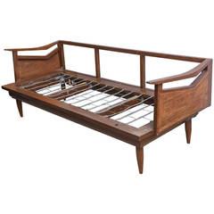 Restored Danish Teak and Cane Day Bed Attributed to Wegner, 1960s Denmark