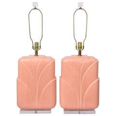 Monumental Hollywood Regency Lucite and Ceramic Table Lamps, USA 1960s 7