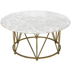 Hollywood Regency La Barge Brass and Carrera Marble Coffee Table, USA 1960s