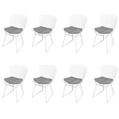 Set of Eight Bertoia Chairs with Leather Knoll Cushions, USA, 1960s