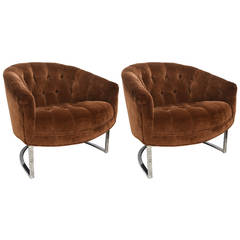 Gorgeous Pair of Tufted Barrel-Back Chairs, Milo Baughman, USA, 1970s