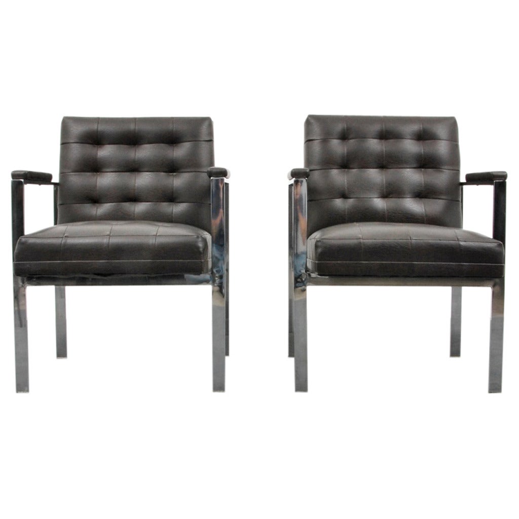 Beautiful Pair of Milo Baughman Style Armchairs, 1960s, USA For Sale