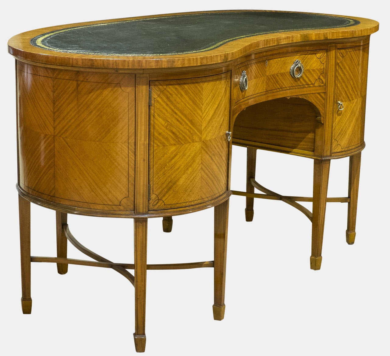 Late Victorian 19th Century Satinwood Kidney-Shaped Writing Desk