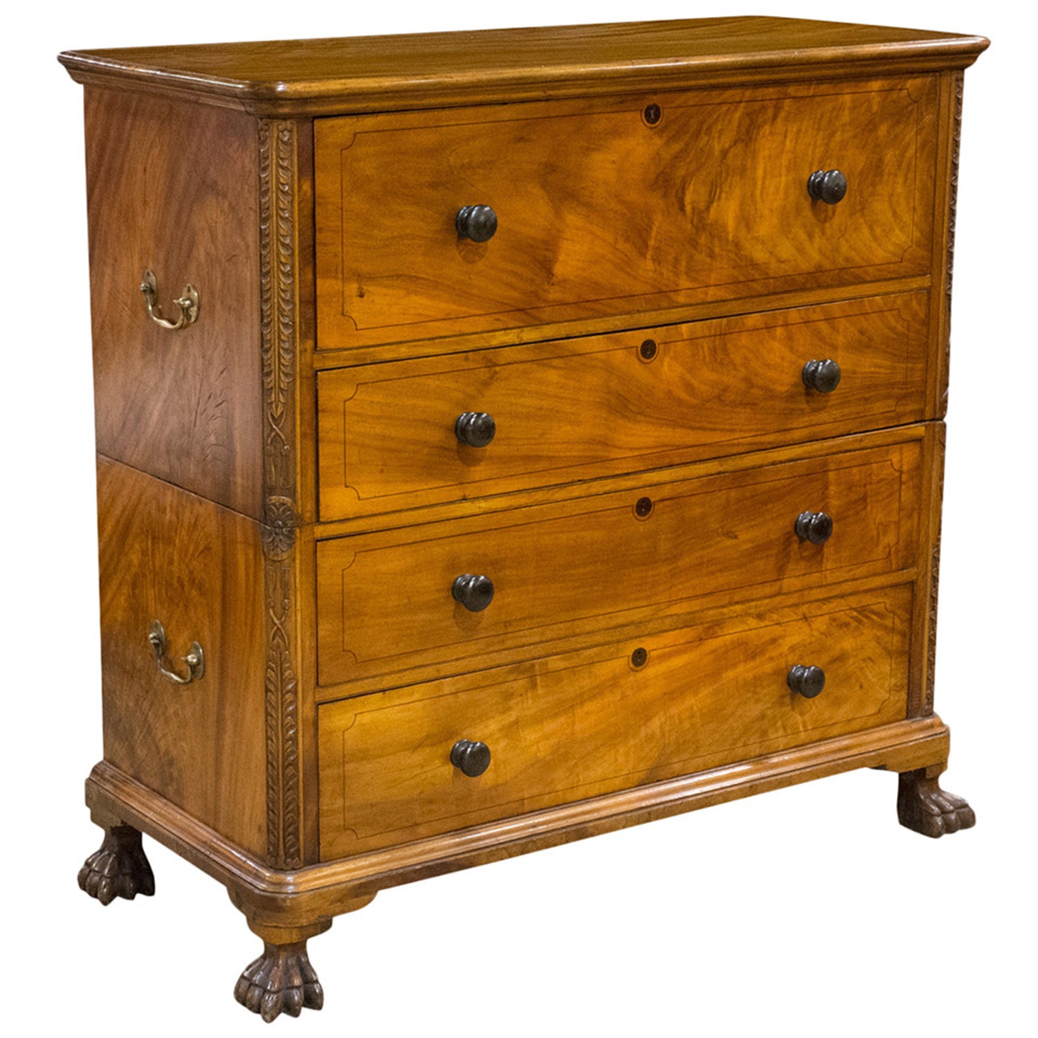 19thC English Campaign Mahogany Secretaire Chest Drawers For Sale at 1stDibs