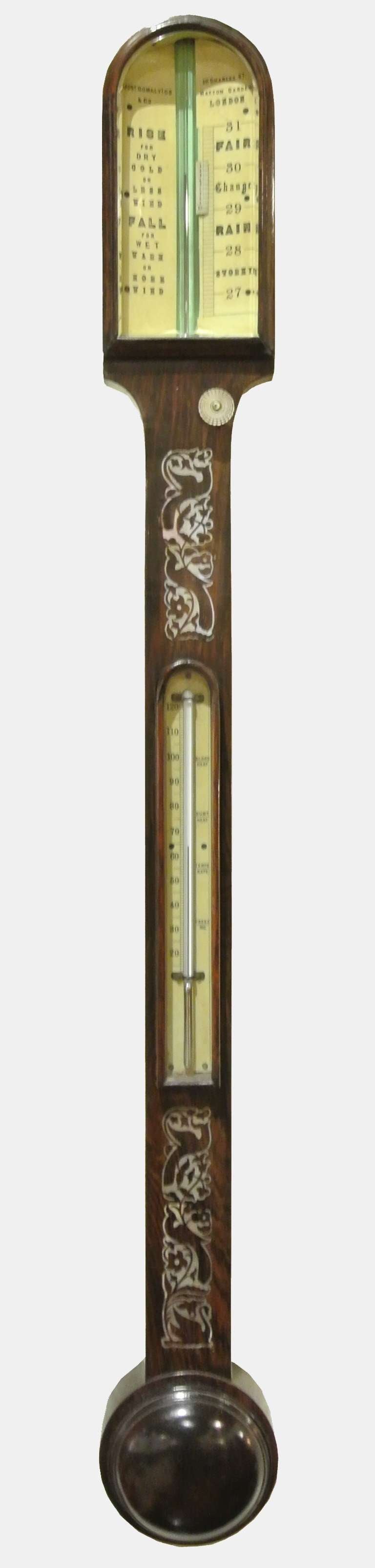 An early 19th Century rosewood and mother of pearl inlaid stick barometer by Joseph Somalvico
