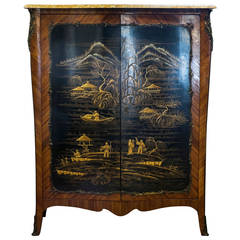 Large Chinoiserie Marble-Top Cabinet