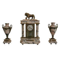 19th Century French Marble Mantel Clock Garniture 3