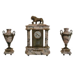 19th Century French Marble Mantel Clock Garniture