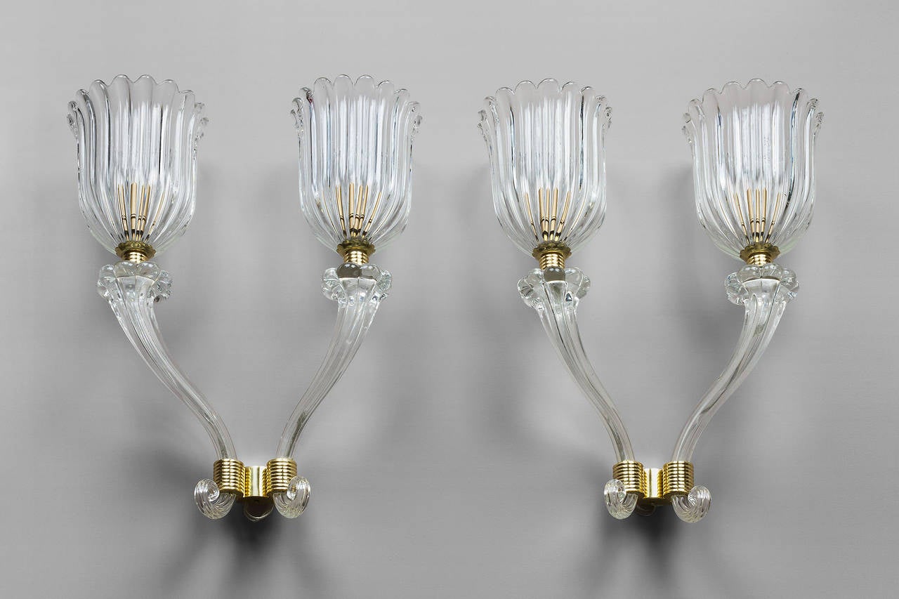 Pair of sconces from Barovier  Toso
Italy circa 1950
Structure in gilt bronze
2 lights