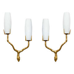 Pair of Sconces in Gilt Bronze by Arlus, France, circa 1960
