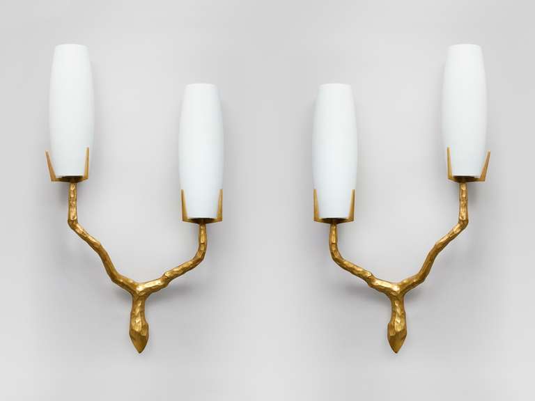 Pair of Sconces in Gilt Bronze by Arlus, France, circa 1960