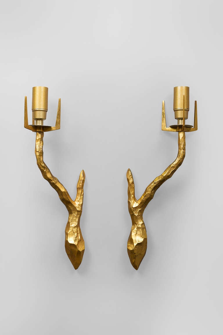 French Pair of Sconces in Gilt Bronze. Paris circa 1960. For Sale