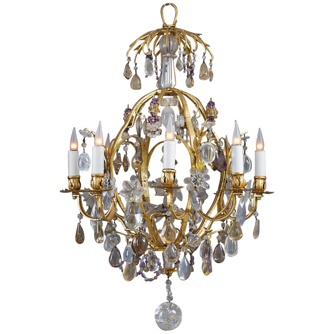 Italian Cage Frame Chandelier, circa 1930-1940 For Sale