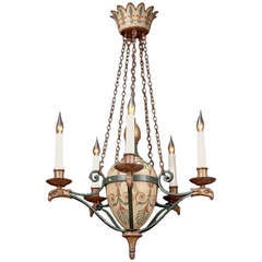 Antique Wrought Iron Chandelier with Eagle Heads