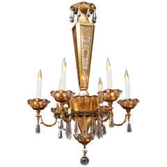 Bronze chandelier with reverse painted mirrors