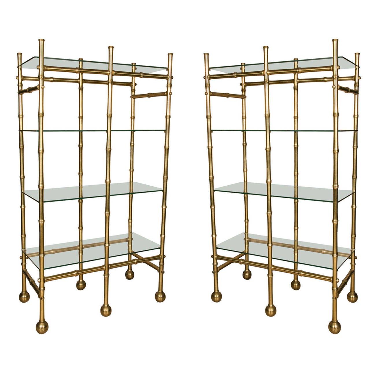 1950s Pair of Gilt Bronze Shelves in Faux Bamboo