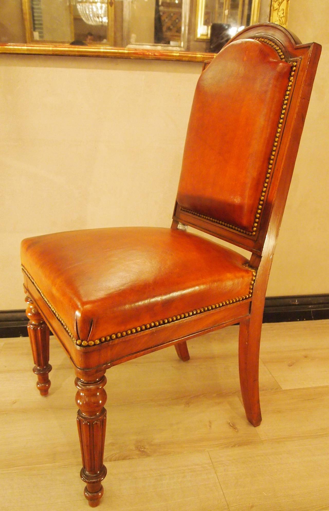 Leather Nice Set of 12 Dining Chairs, France, circa 1860 For Sale