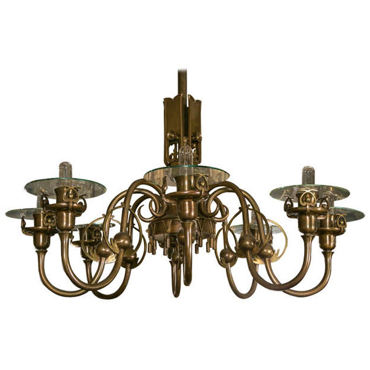 Chandelier, Bronze and Brass Designed by an Architect in the 1940s For Sale