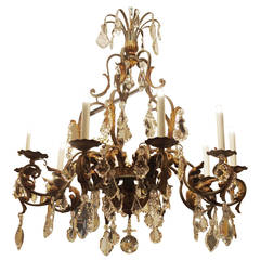1940 Large Chandelier Wrought Iron and Crystals French