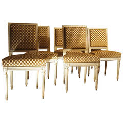 Set of Six French Dining Room Chairs, Style Louis XVI