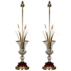 Vintage Pair of Table Lamps, Crystal and Bronze