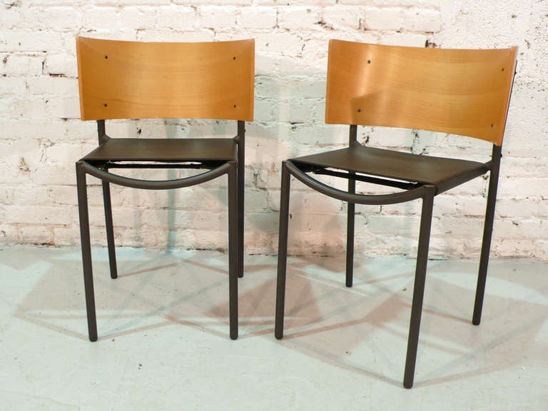 Pair of Chairs 'Lila Hunter' by Philippe Starck for XO. 
Seating in leather, backrest in wood.
Stamped XO (see pic.)