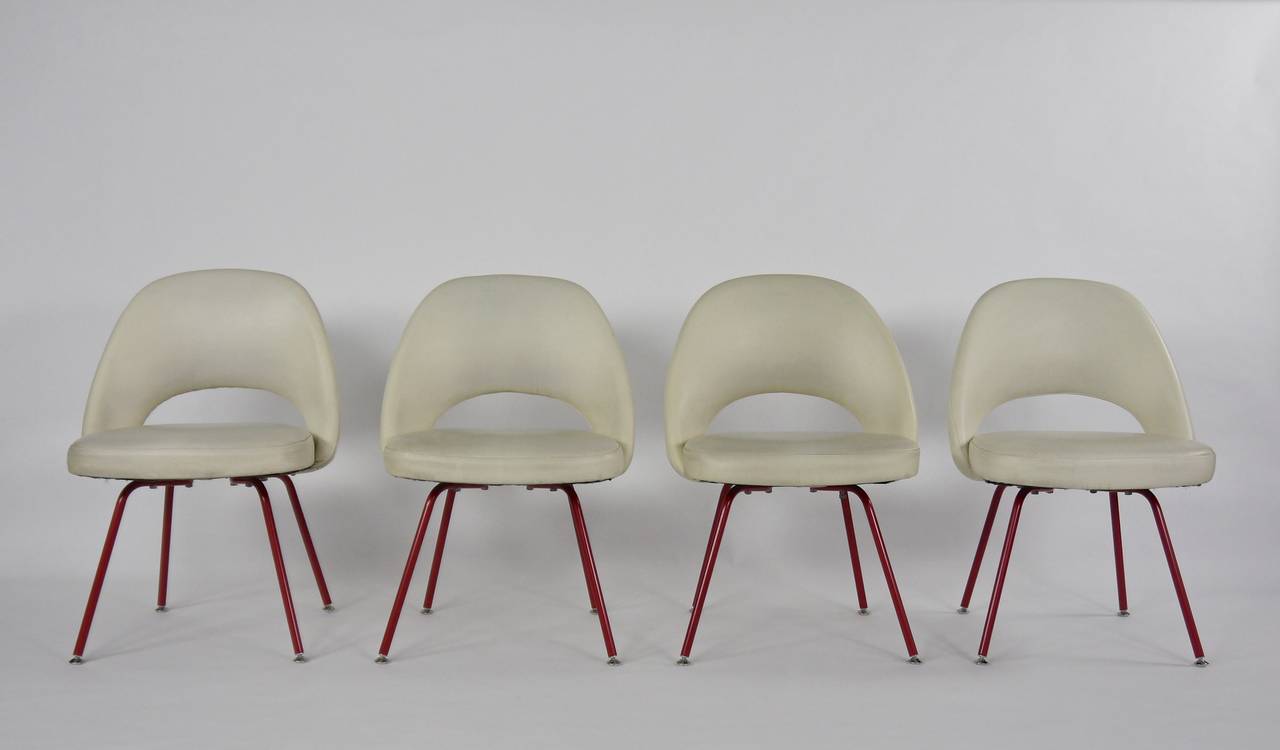 Eight Eero Saarinen dining chairs by Knoll, we have two armchairs available if preferred. Legs have been professionally powder coated, ready for new upholstery.