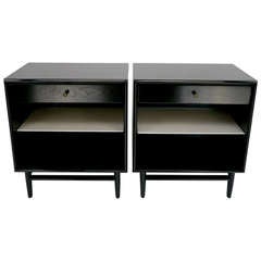 Pair Of Drexel Nightstands With Vitrolite Shelves