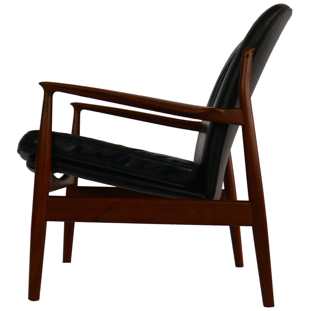 Teak and Leather Lounge Chair by Finn Juhl for France and Daverkosen For Sale