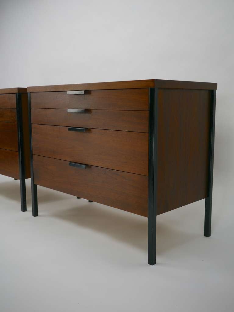 American Pair Mid Century Steel Frame Walnut Dressers