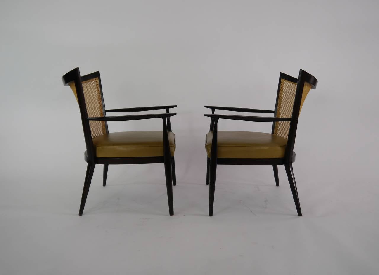 Elegant Lounge Chairs in Cane and Leather by Paul Mccobb In Excellent Condition In Hadley, MA