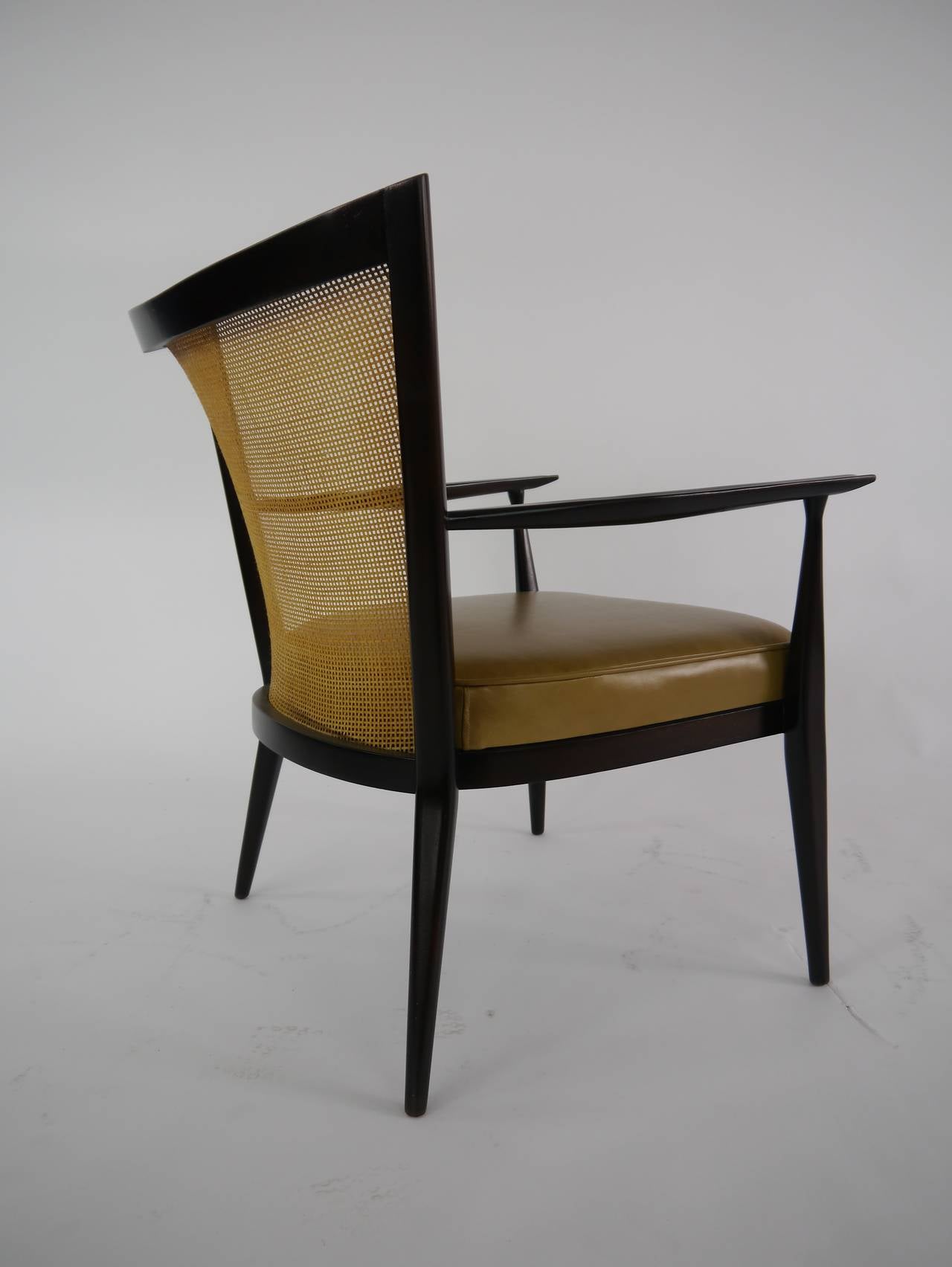 Elegant Lounge Chairs in Cane and Leather by Paul Mccobb 1