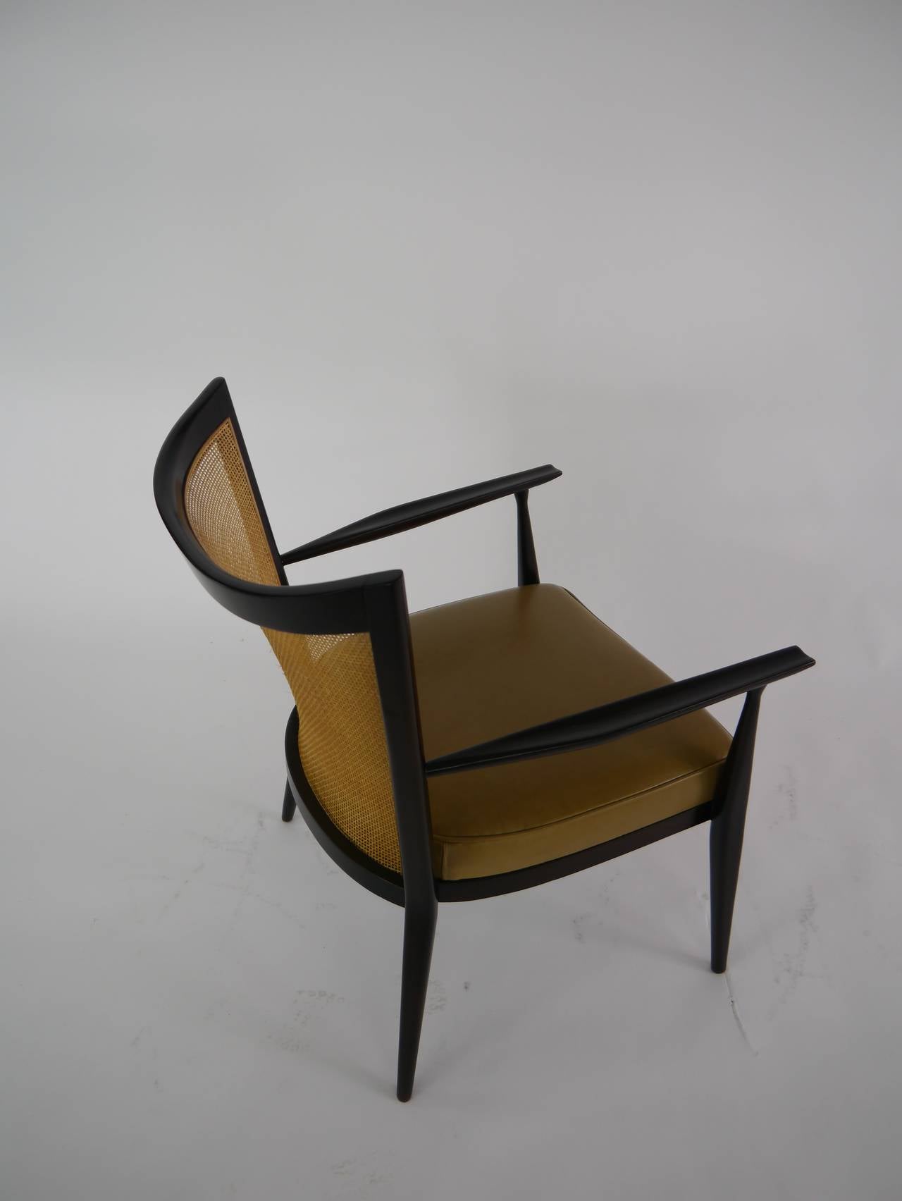 Elegant Lounge Chairs in Cane and Leather by Paul Mccobb 2