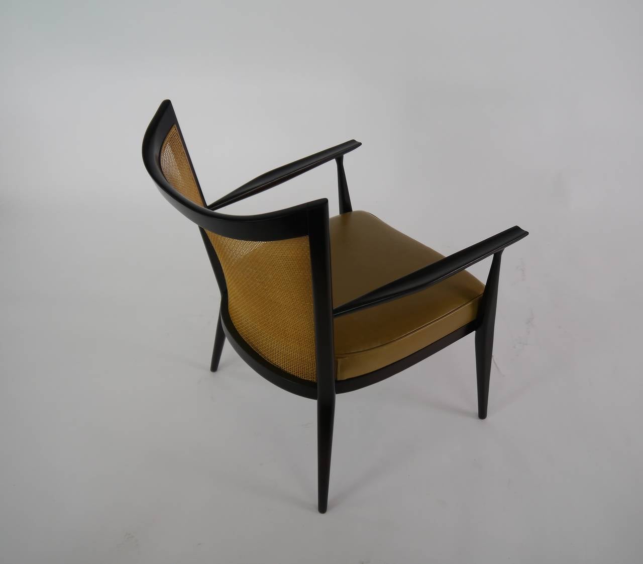 Elegant Lounge Chairs in Cane and Leather by Paul Mccobb 3